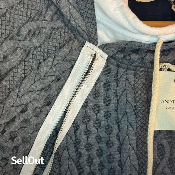 ANDTHEWHY Womens Charcoal Grey Cable Knit Textured Layered Hoodie Sweatshirt S - Picture 4 of 7